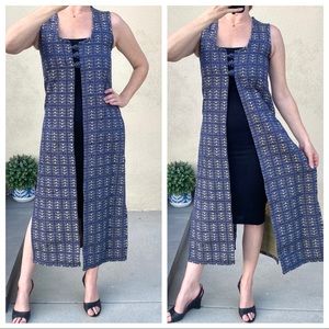 Vintage long vest Indian ethnic duster jacket sleeveless dress metallic maxi S